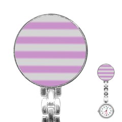 Bold Stripes Soft Pink Pattern Stainless Steel Nurses Watch