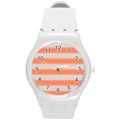 Bold Stripes Orange Pattern Round Plastic Sport Watch (m) by BrightVibesDesign