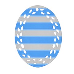 Bold Stripes Bright Blue Pattern Ornament (oval Filigree) by BrightVibesDesign