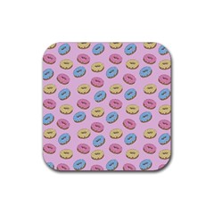 Donuts Pattern Rubber Coaster (square)  by Valentinaart