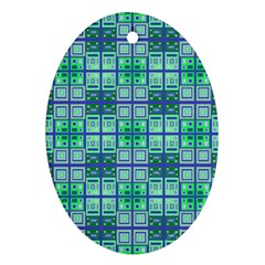 Mod Blue Green Square Pattern Ornament (oval)