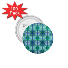 Mod Blue Green Square Pattern 1 75  Buttons (100 Pack) 