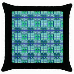 Mod Blue Green Square Pattern Throw Pillow Case (black)