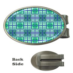 Mod Blue Green Square Pattern Money Clips (oval) 