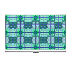 Mod Blue Green Square Pattern Business Card Holder by BrightVibesDesign