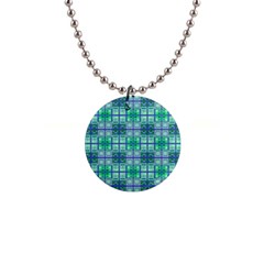 Mod Blue Green Square Pattern Button Necklaces by BrightVibesDesign