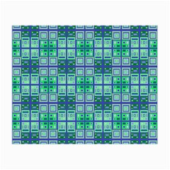 Mod Blue Green Square Pattern Small Glasses Cloth (2-side) by BrightVibesDesign