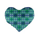 Mod Blue Green Square Pattern Standard 16  Premium Heart Shape Cushions Back