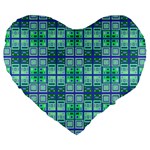 Mod Blue Green Square Pattern Large 19  Premium Flano Heart Shape Cushions Front