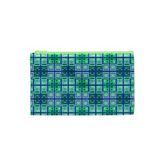 Mod Blue Green Square Pattern Cosmetic Bag (xs)