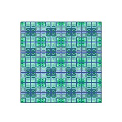 Mod Blue Green Square Pattern Satin Bandana Scarf