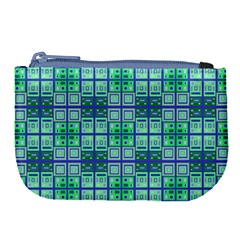 Mod Blue Green Square Pattern Large Coin Purse