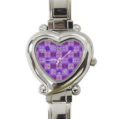 Mod Purple Pink Orange Squares Pattern Heart Italian Charm Watch