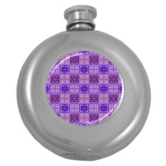 Mod Purple Pink Orange Squares Pattern Round Hip Flask (5 Oz)