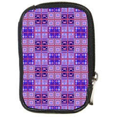 Mod Purple Pink Orange Squares Pattern Compact Camera Leather Case