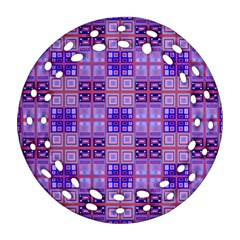 Mod Purple Pink Orange Squares Pattern Round Filigree Ornament (two Sides) by BrightVibesDesign