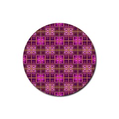 Mod Pink Purple Yellow Square Pattern Rubber Coaster (Round) 