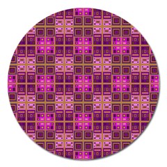 Mod Pink Purple Yellow Square Pattern Magnet 5  (round)