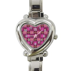 Mod Pink Purple Yellow Square Pattern Heart Italian Charm Watch