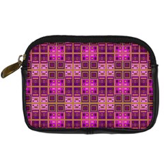 Mod Pink Purple Yellow Square Pattern Digital Camera Leather Case by BrightVibesDesign