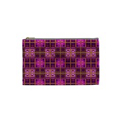 Mod Pink Purple Yellow Square Pattern Cosmetic Bag (small) by BrightVibesDesign