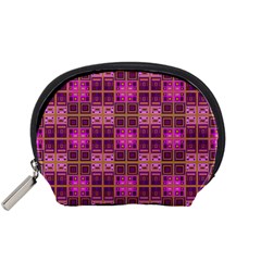 Mod Pink Purple Yellow Square Pattern Accessory Pouch (Small)