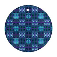 Mod Purple Green Turquoise Square Pattern Ornament (round) by BrightVibesDesign