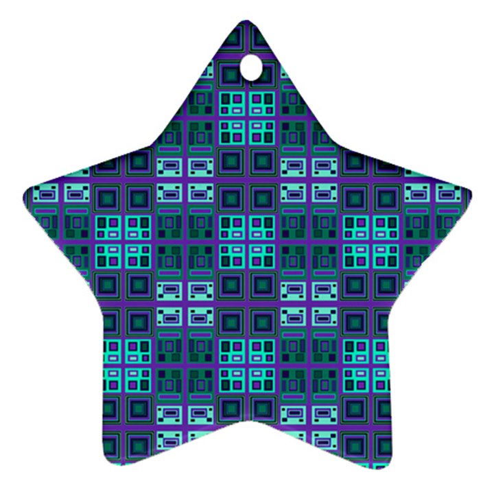 Mod Purple Green Turquoise Square Pattern Ornament (Star)