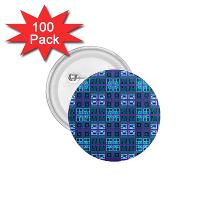 Mod Purple Green Turquoise Square Pattern 1.75  Buttons (100 pack) 