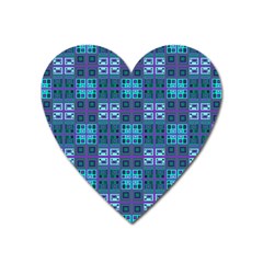 Mod Purple Green Turquoise Square Pattern Heart Magnet