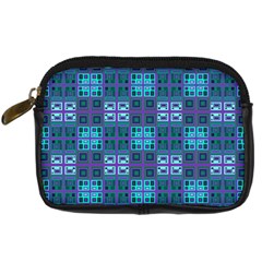 Mod Purple Green Turquoise Square Pattern Digital Camera Leather Case by BrightVibesDesign