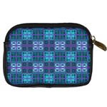 Mod Purple Green Turquoise Square Pattern Digital Camera Leather Case Back