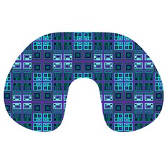 Mod Purple Green Turquoise Square Pattern Travel Neck Pillows