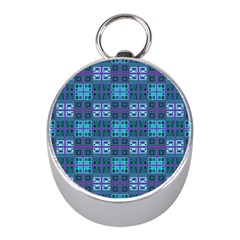 Mod Purple Green Turquoise Square Pattern Mini Silver Compasses by BrightVibesDesign