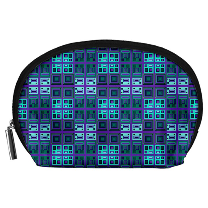 Mod Purple Green Turquoise Square Pattern Accessory Pouch (Large)