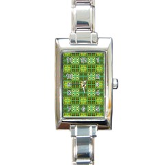 Mod Yellow Green Squares Pattern Rectangle Italian Charm Watch by BrightVibesDesign