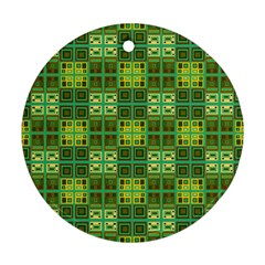 Mod Yellow Green Squares Pattern Ornament (round)