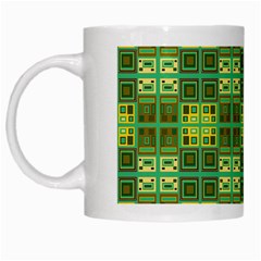 Mod Yellow Green Squares Pattern White Mugs