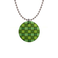 Mod Yellow Green Squares Pattern Button Necklaces