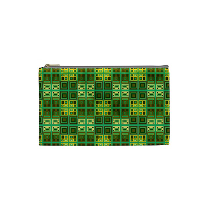 Mod Yellow Green Squares Pattern Cosmetic Bag (Small)