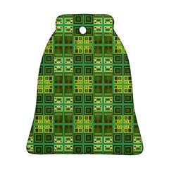 Mod Yellow Green Squares Pattern Bell Ornament (two Sides)