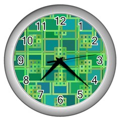 Green Abstract Geometric Wall Clock (silver)