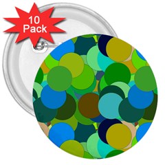 Green Aqua Teal Abstract Circles 3  Buttons (10 Pack)  by Simbadda