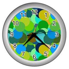 Green Aqua Teal Abstract Circles Wall Clock (silver)