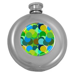 Green Aqua Teal Abstract Circles Round Hip Flask (5 Oz)