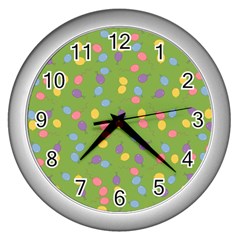 Balloon Grass Party Green Purple Wall Clock (silver)