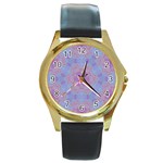 Pattern Pink Hexagon Flower Design Round Gold Metal Watch Front