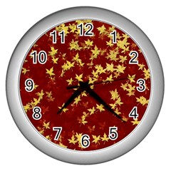 Background Design Leaves Pattern Wall Clock (silver)