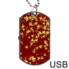 Background Design Leaves Pattern Dog Tag Usb Flash (two Sides) by Simbadda