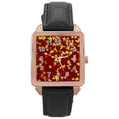 Background Design Leaves Pattern Rose Gold Leather Watch  by Simbadda